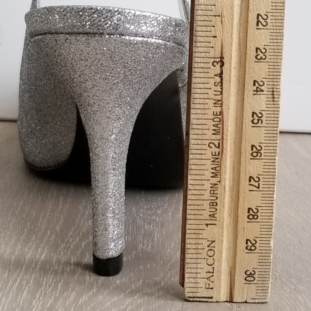 Stuart Weitzman Silver Mini Glitter Slingback Sz 7 - Picture 4 of 8
